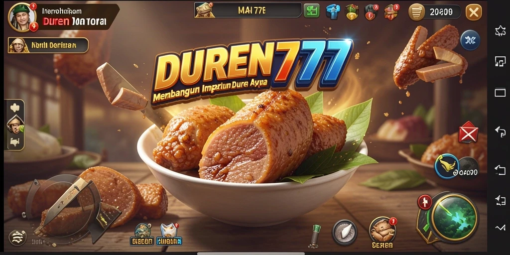 Tampilan gameplay DUREN777 dengan kebun duren yang subur dan interaksi sosial.