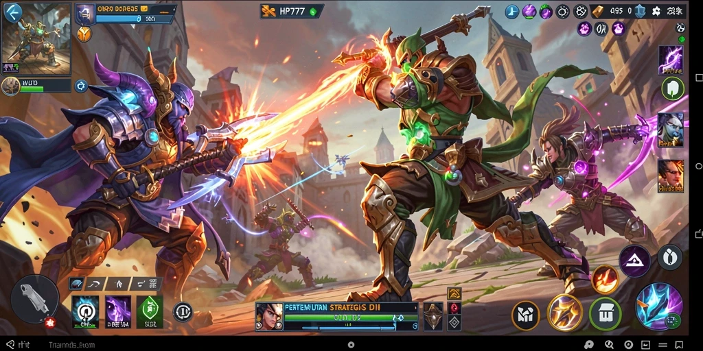 Tampilan seru dari pertarungan tim dalam gameplay HP777.