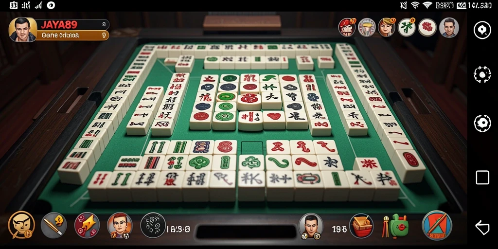 Tampilan gameplay menakjubkan dari JAYA89 dengan ubin Mahjong berwarna-warni.