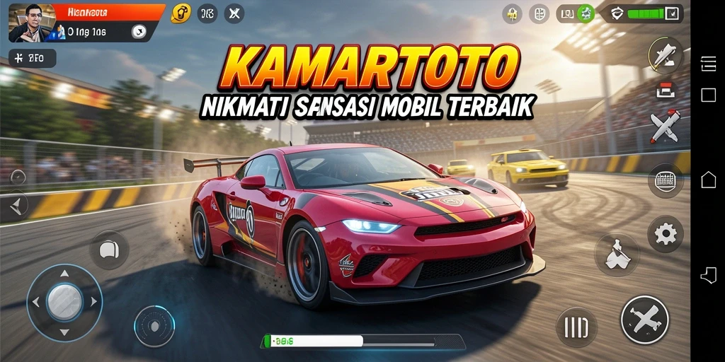 Gameplay seru KAMARTOTO dengan mobil balap yang memukau.