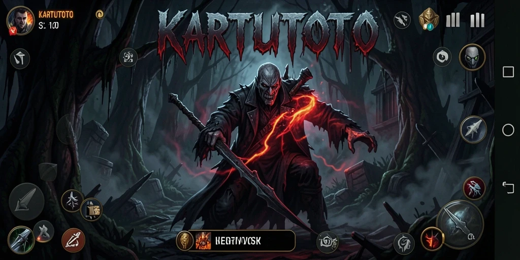 Screenshot gameplay KARTUTOTO menampilkan suasana horror mencekam.