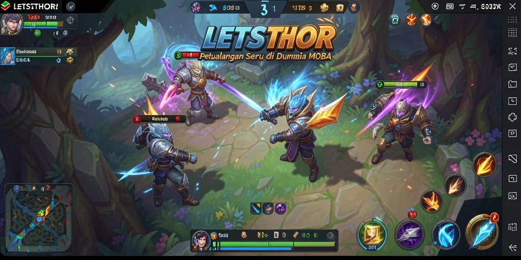 Tangkapan layar gameplay LETSTHOR menampilkan aksi pertempuran yang intens.