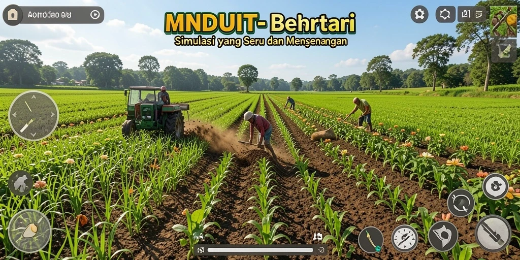 Tangkapan layar gameplay <strong>MNDUIT</strong> yang menampilkan ladang yang subur dengan tanaman yang beragam.