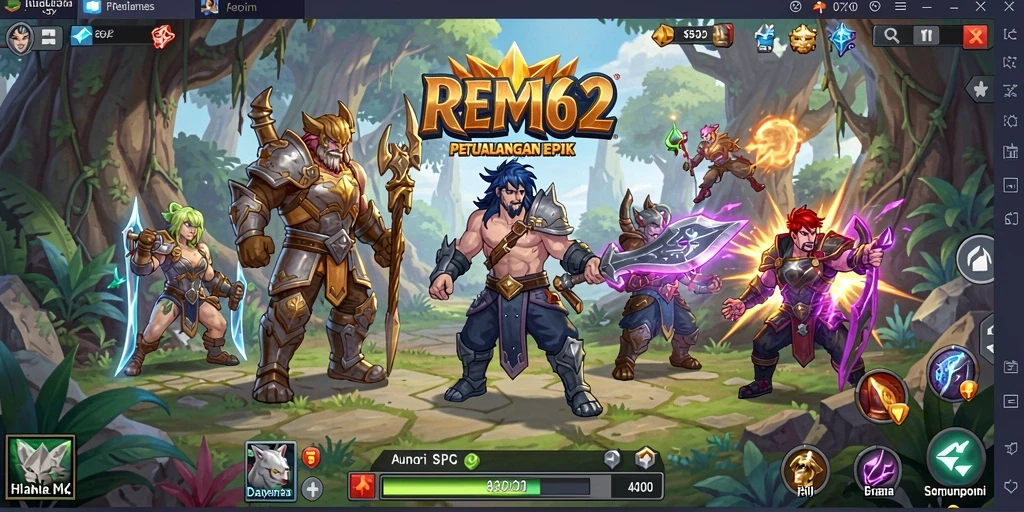Tangkapan layar gameplay REMI62 dengan aksi seru dan karakter menonjol.