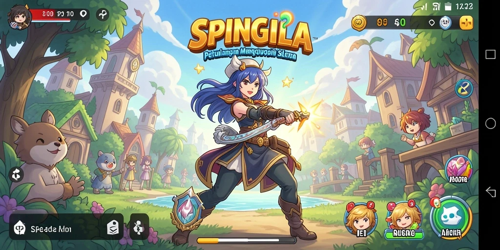 Tampilan gameplay SPINGILA dengan aksi karakter anime yang mendebarkan.