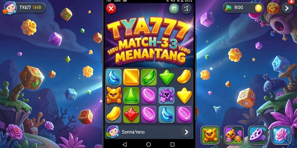 Tampilan gameplay TYA777 yang menawan dalam permainan Match-3.