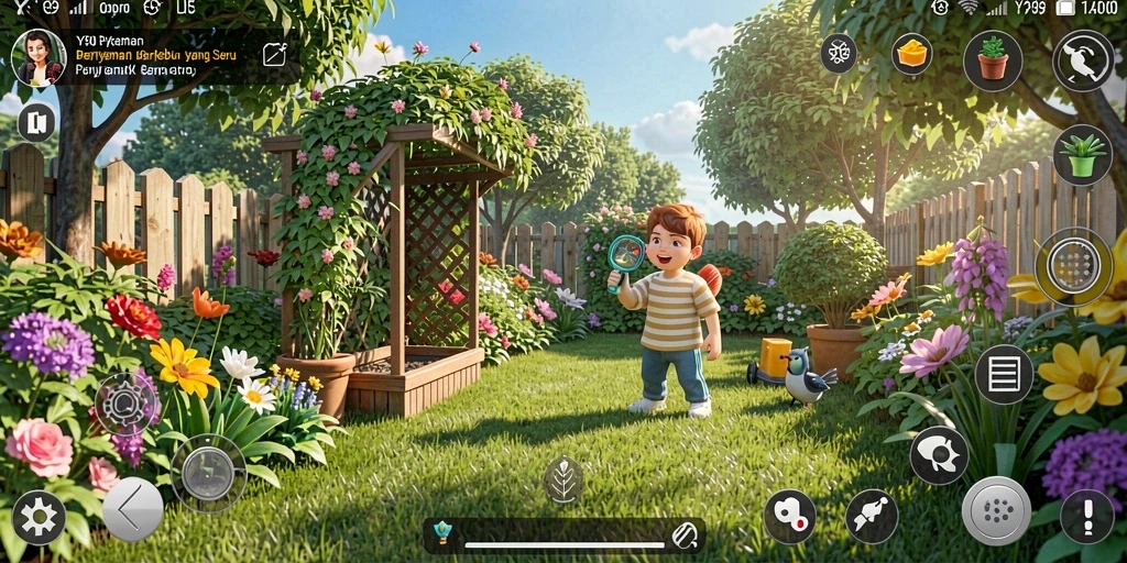 Gameplay Y89 yang menampilkan aktivitas berkebun yang seru dan interaktif.